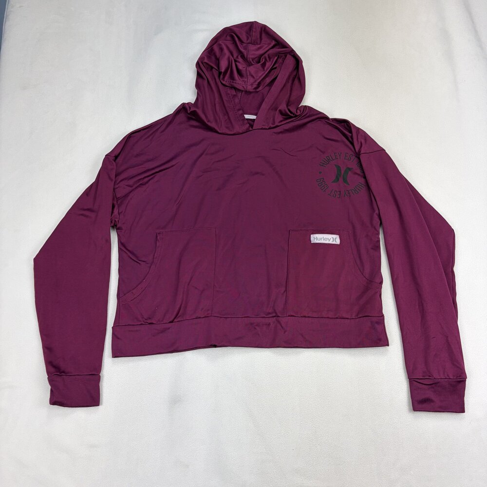 Hurley Women's Lightweight Cropped Hoodie Pullover M Plum - Picture 2 of 10